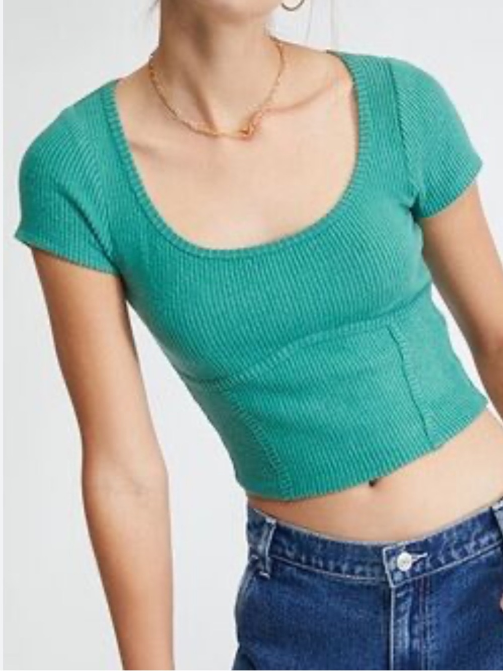 PacSun Green Ribbed Scoop Neck Corset Crop Top Small